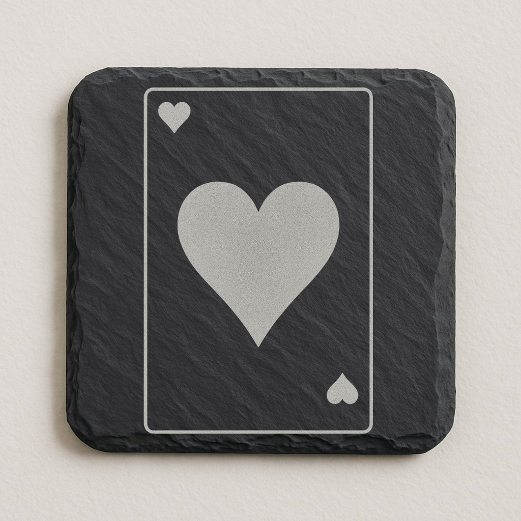 Playing Card Slate Coaster Set with Laser Engraved Hearts, Spades, Clubs & Diamonds