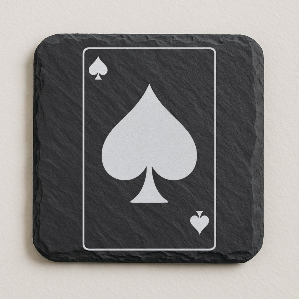 Playing Card Slate Coaster Set with Laser Engraved Hearts, Spades, Clubs & Diamonds