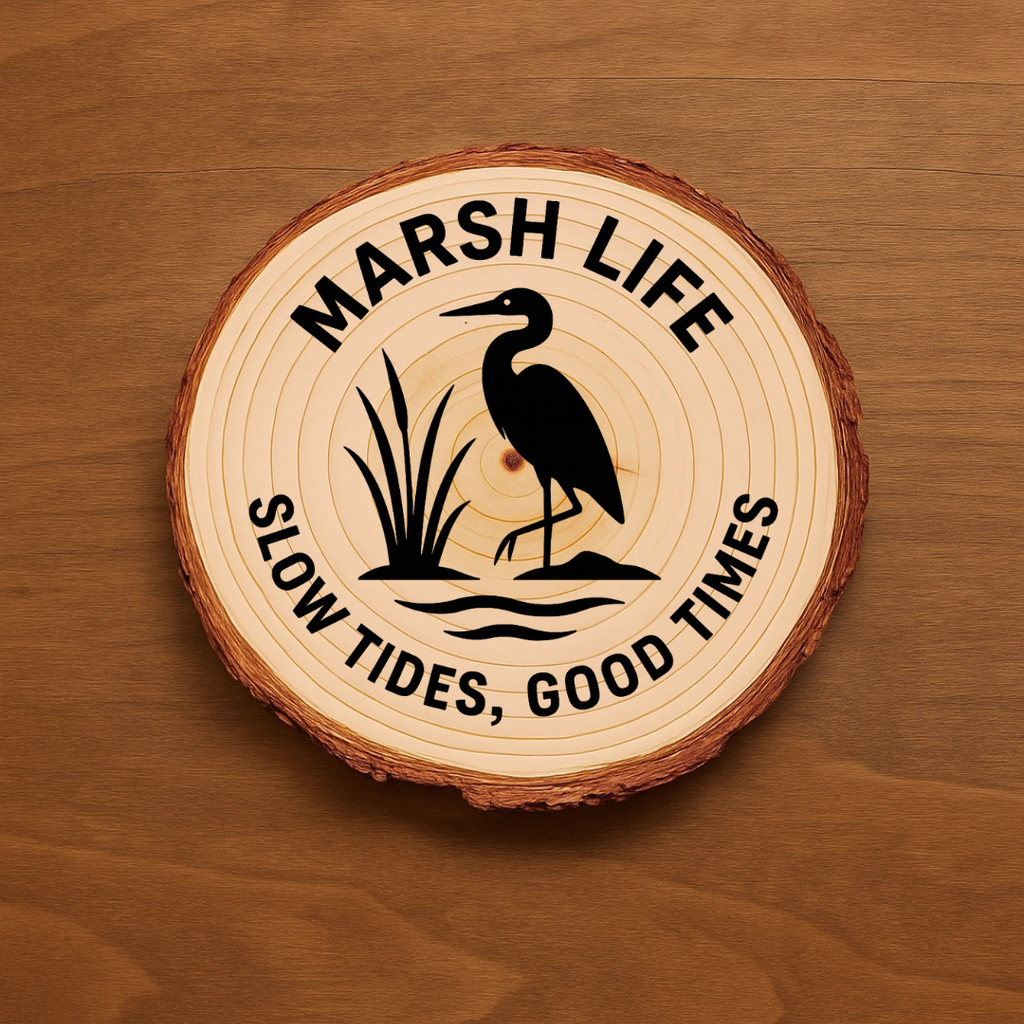 Marsh Life Engraved Coasters | Coastal Heron & Lowcountry Marsh Design | Wood or Slate