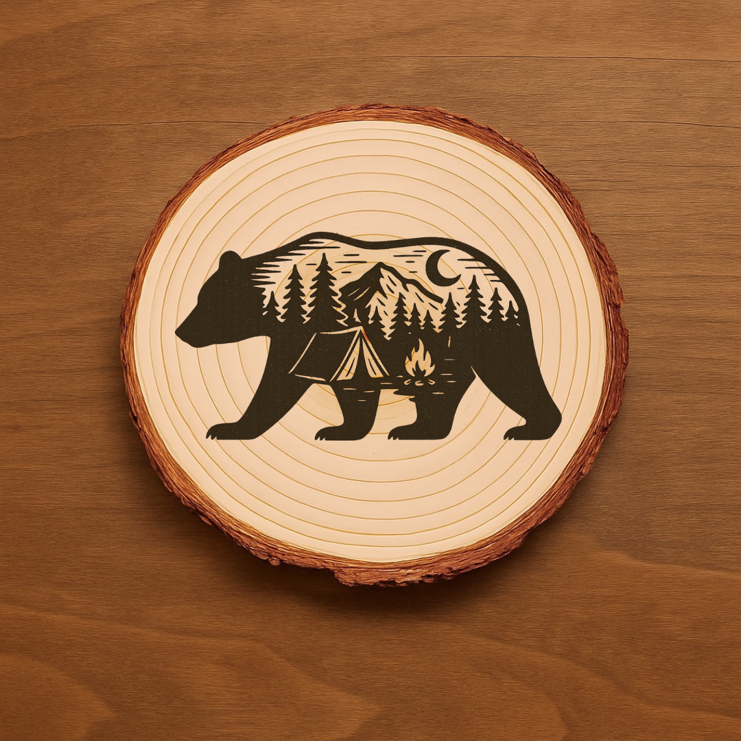 Bear Family Coaster Set – Rustic Wildlife Cabin Décor, Laser-Engraved Coasters, Wood or Slate Options (Set of 4)