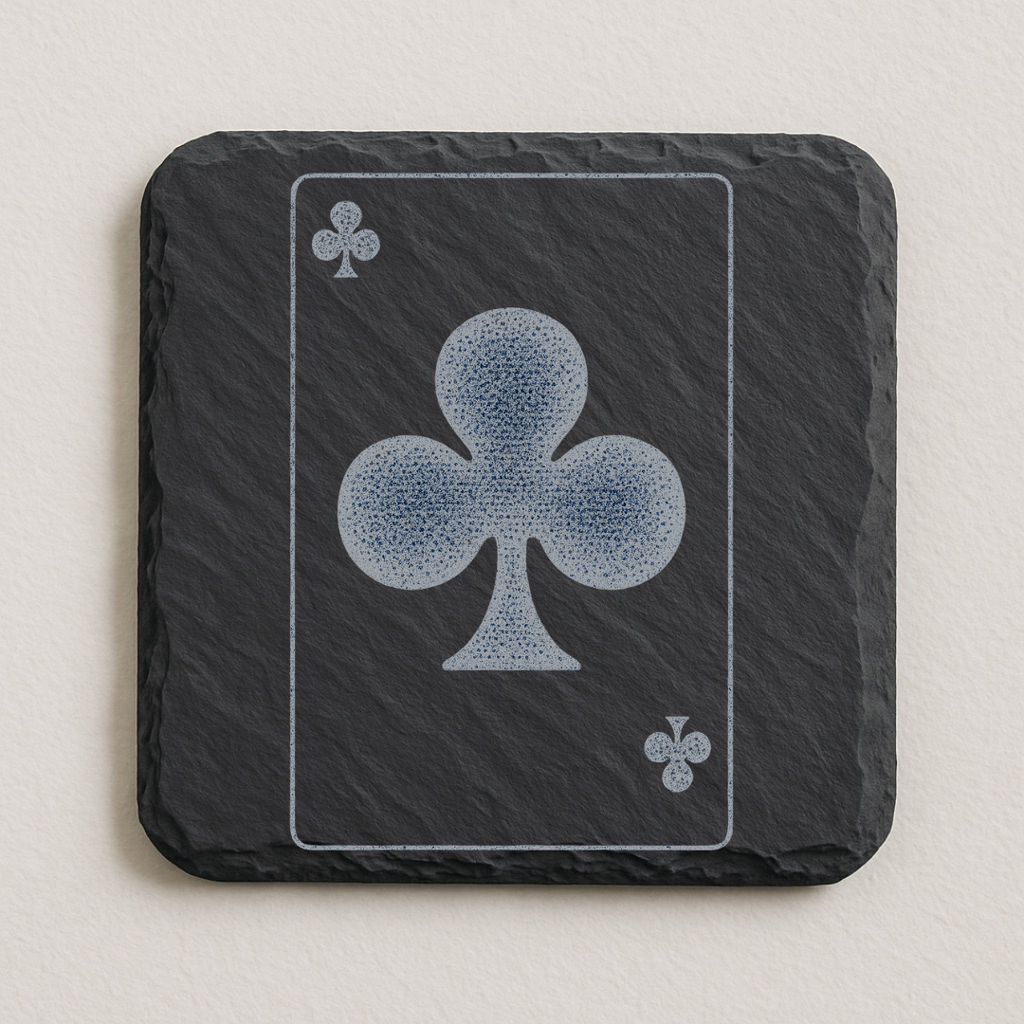 Playing Card Slate Coaster Set with Laser Engraved Hearts, Spades, Clubs & Diamonds