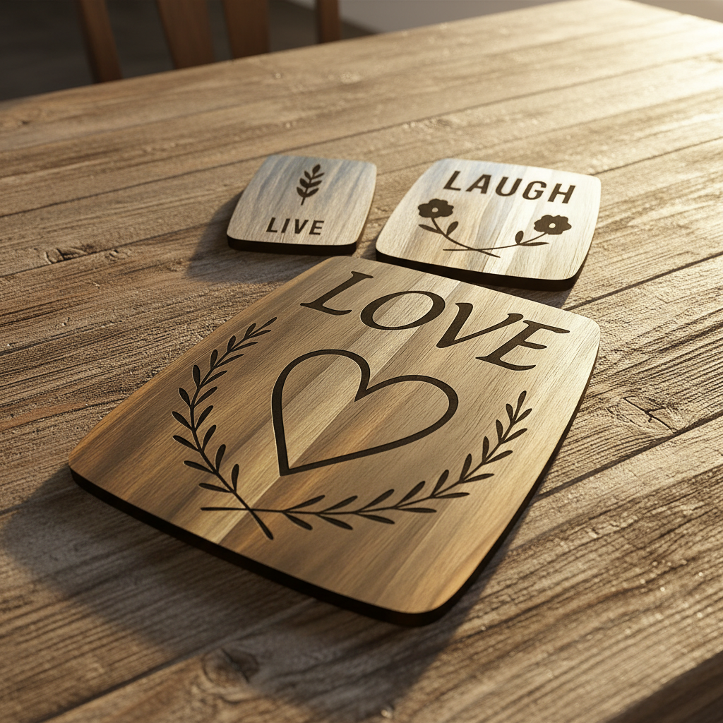 Live Laugh Love Cutting Board Set – Optional Custom Family Name Engraving