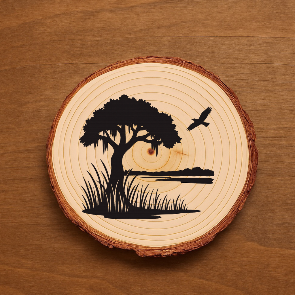 Marsh Life Engraved Coasters | Coastal Heron & Lowcountry Marsh Design | Wood or Slate