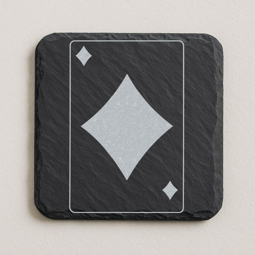 Playing Card Slate Coaster Set with Laser Engraved Hearts, Spades, Clubs & Diamonds