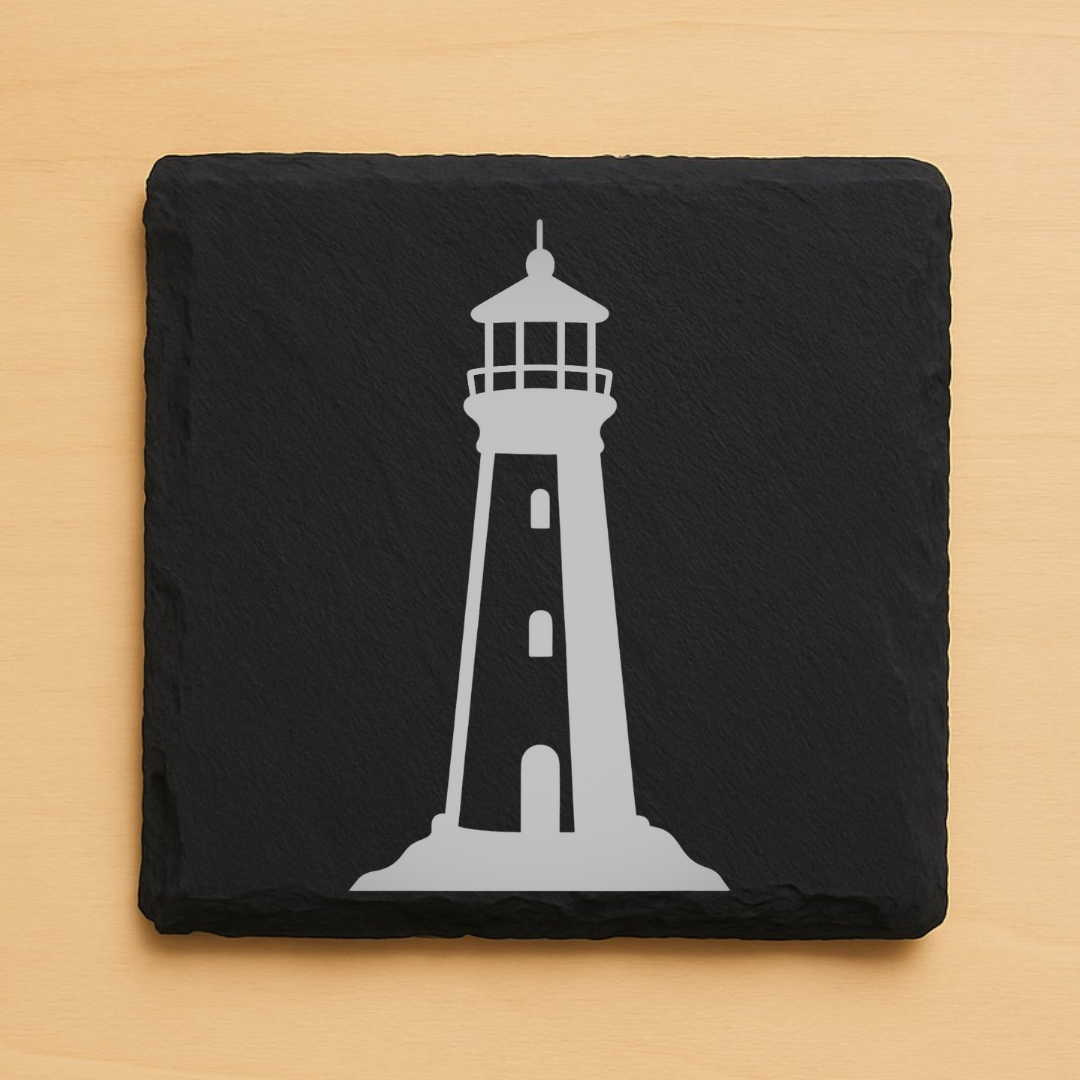 Nautical Coastal Coasters Set – Sailboat, Lighthouse & Anchor Engraved Wood or Slate Coasters