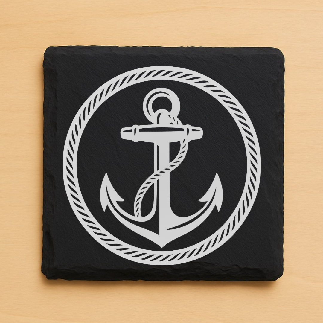 Nautical Coastal Coasters Set – Sailboat, Lighthouse & Anchor Engraved Wood or Slate Coasters