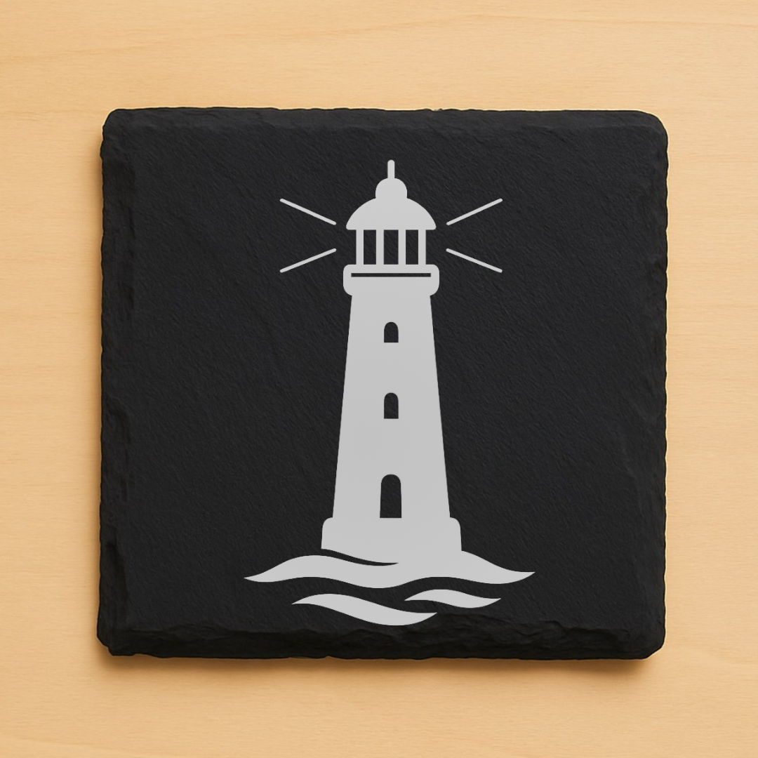 Nautical Coastal Coasters Set – Sailboat, Lighthouse & Anchor Engraved Wood or Slate Coasters