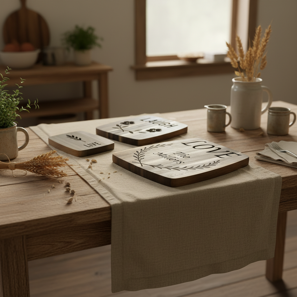 Live Laugh Love Cutting Board Set – Optional Custom Family Name Engraving