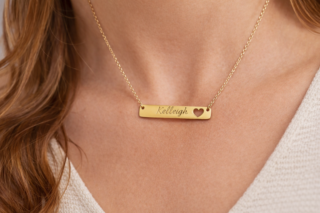 Personalized Rose Gold Bar Necklace – Custom Name Engraved Stainless Steel Jewelry Gift