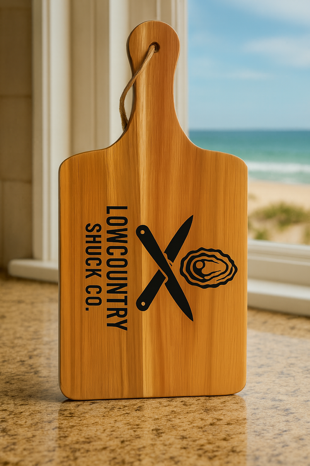 Acacia Serving Board with Lowcountry Shuck Co Oyster Engraving