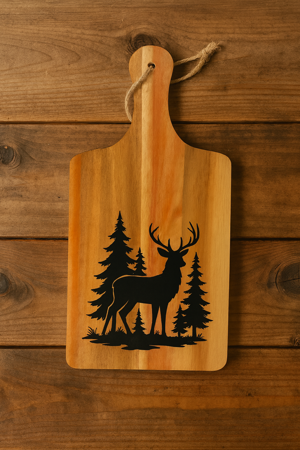 Acacia Serving Board with Deer and Pine Forest Engraving