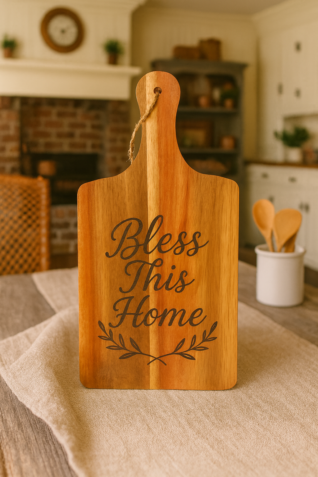 Acacia Serving Board with Bless This Home Engraving