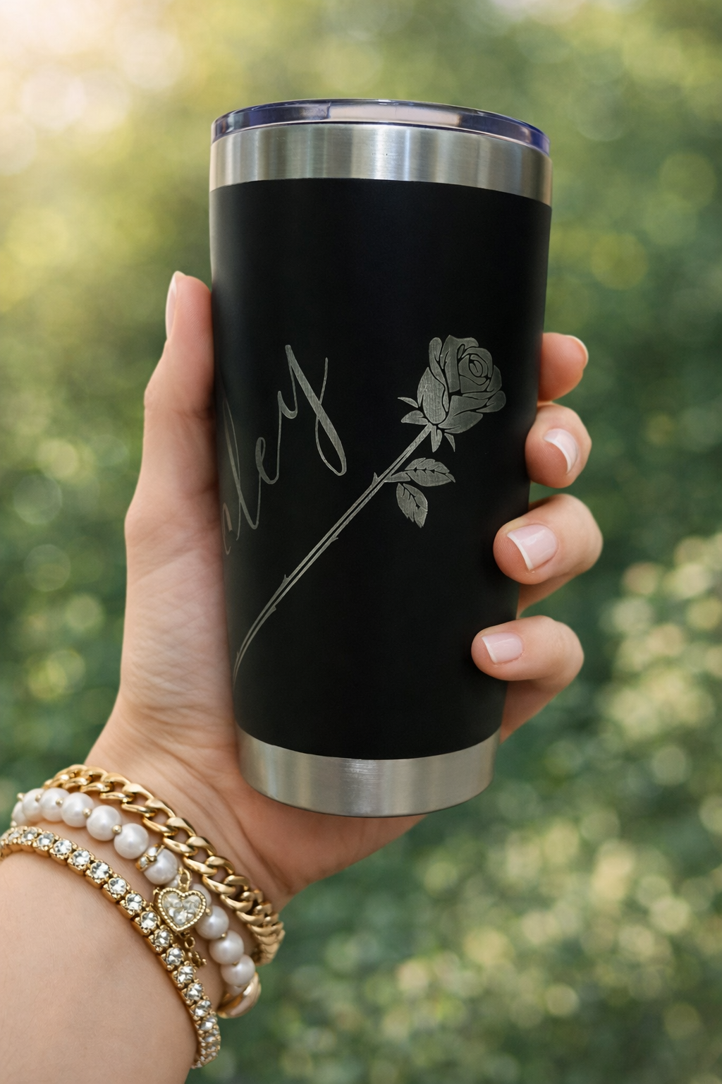 Personalized Rose Tumbler – 20oz Stainless Steel Valentine’s Day Gift | Custom Name Engraved Cup