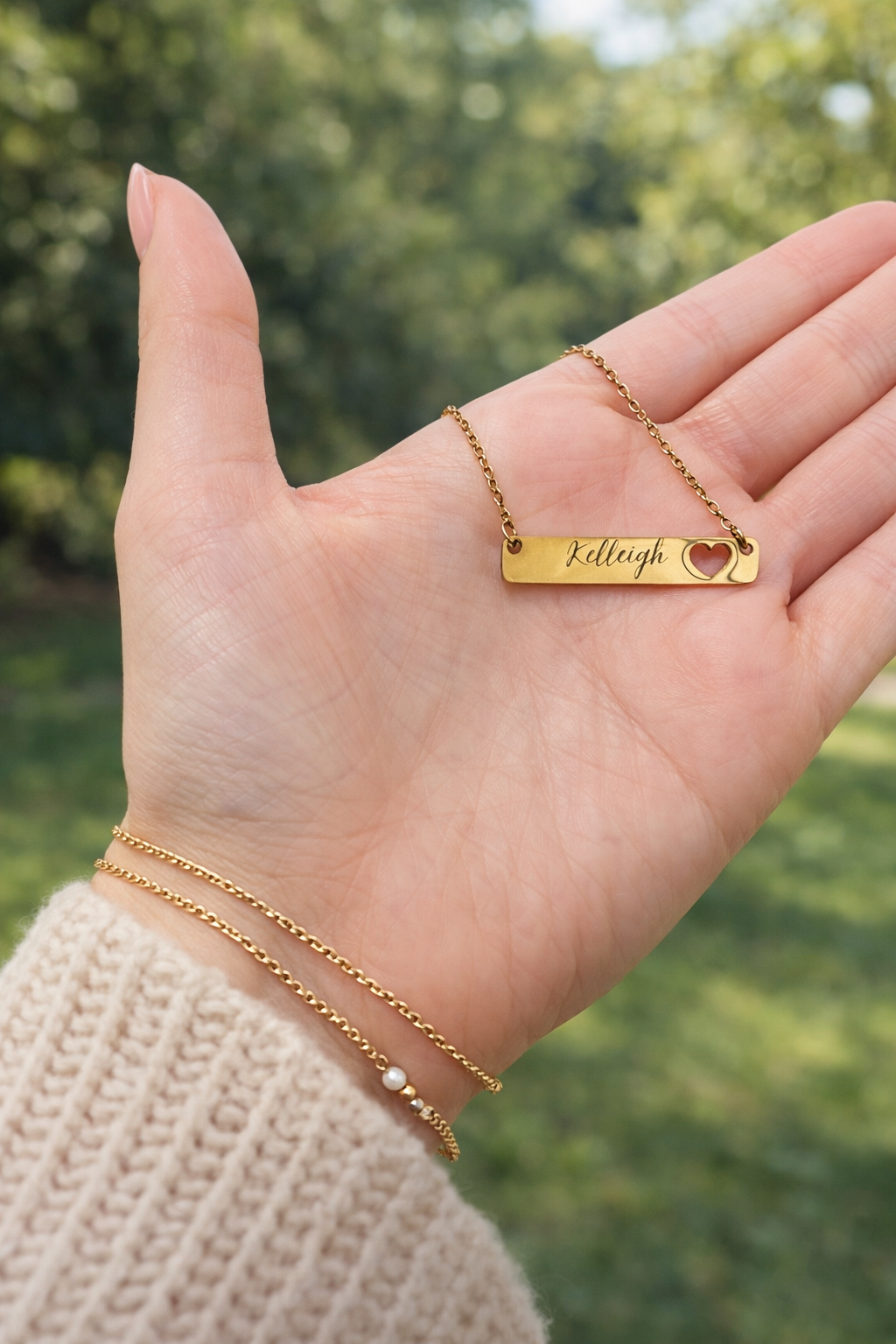 Personalized Rose Gold Bar Necklace – Custom Name Engraved Stainless Steel Jewelry Gift