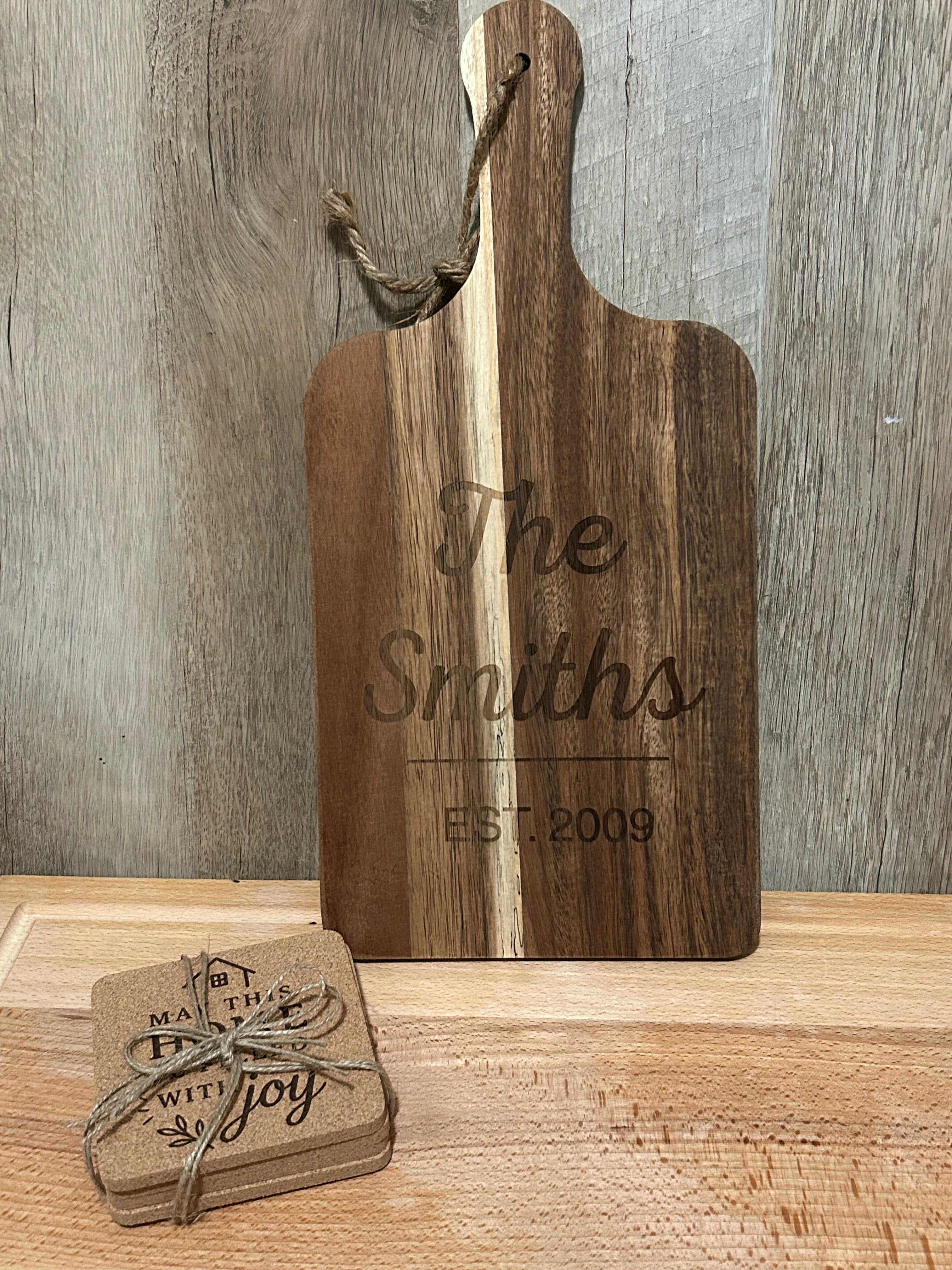 Personalized Real Estate Closing Gift Set – Engraved Cutting Board & Cork Coasters – Realtor Client Thank You Gift