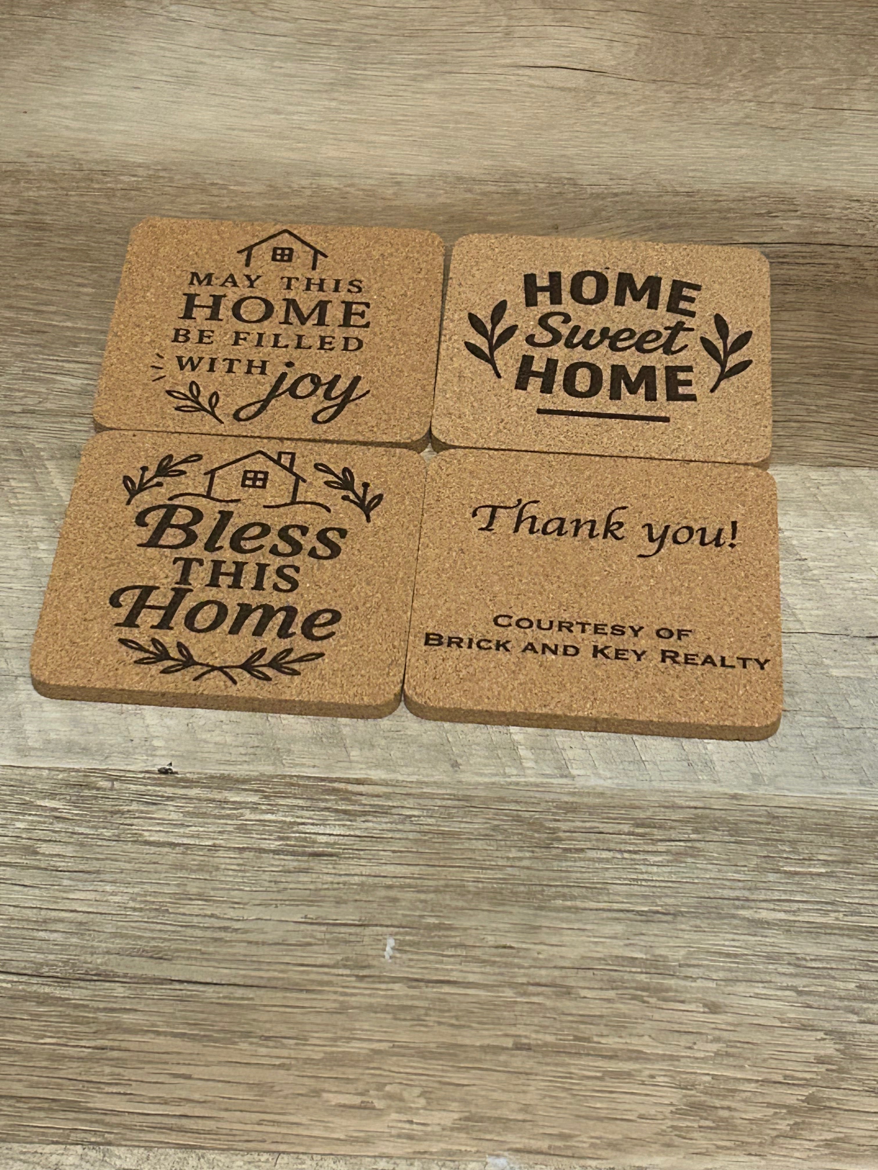 Personalized Real Estate Closing Gift Set – Engraved Cutting Board & Cork Coasters – Realtor Client Thank You Gift