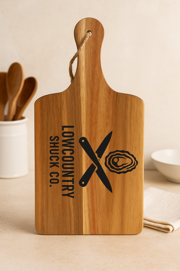 Acacia Serving Board with Lowcountry Shuck Co Oyster Engraving