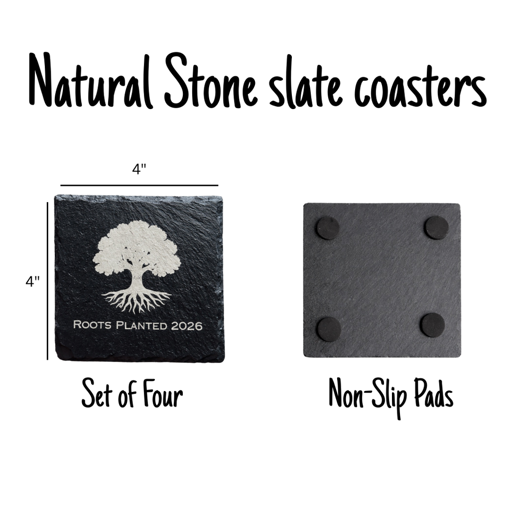 Housewarming Coasters for Couple | Personalized with Initials and Year | Engraved Slate with Tree Design