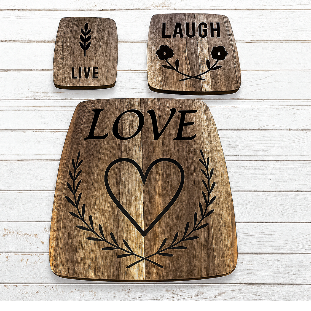 Live Laugh Love Cutting Board Set – Optional Custom Family Name Engraving