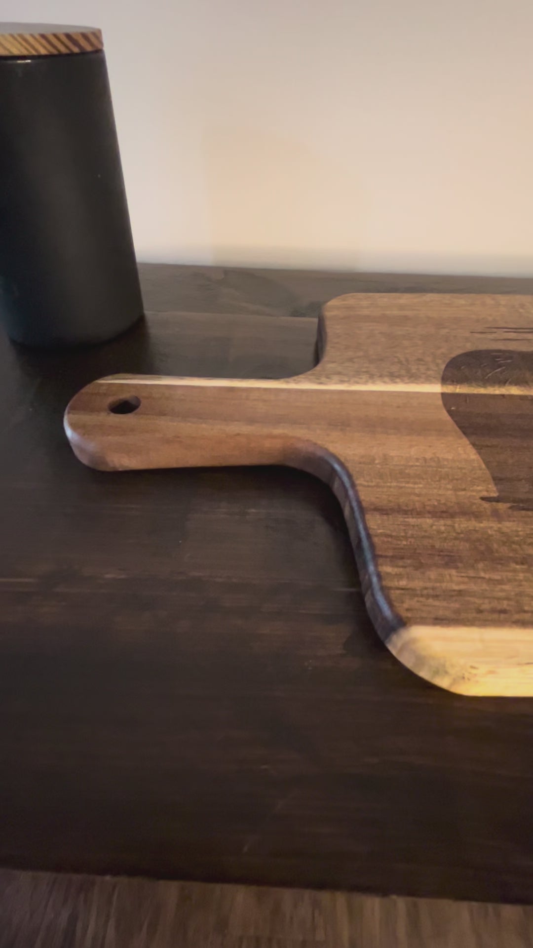 Acacia Serving Board with Bear and Mountain Scene Engraving