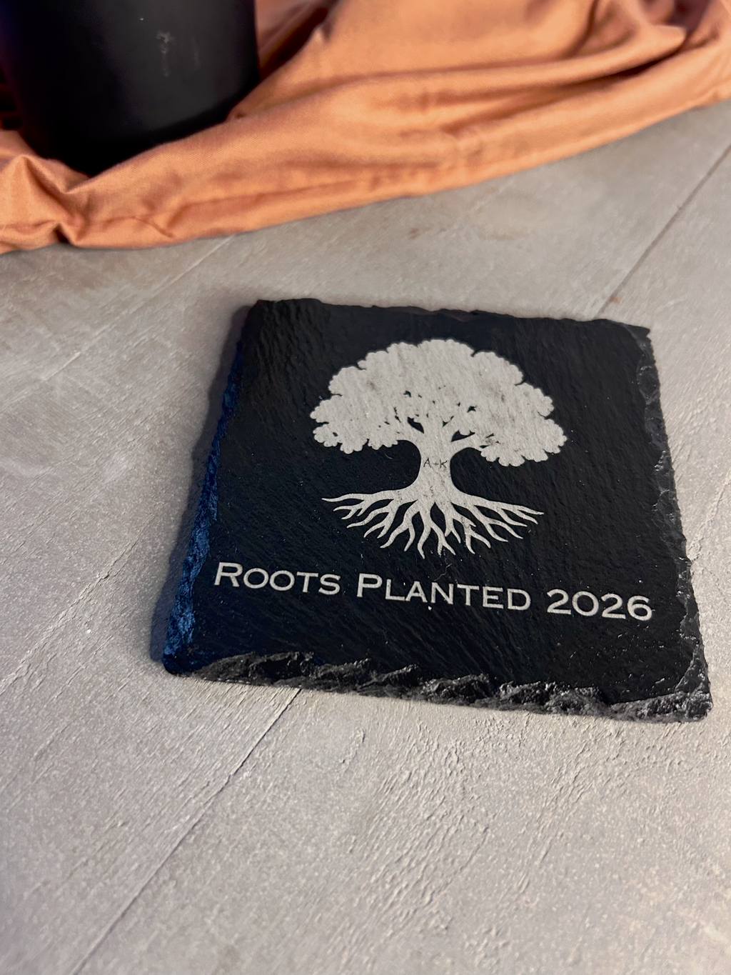 Housewarming Coasters for Couple | Personalized with Initials and Year | Engraved Slate with Tree Design