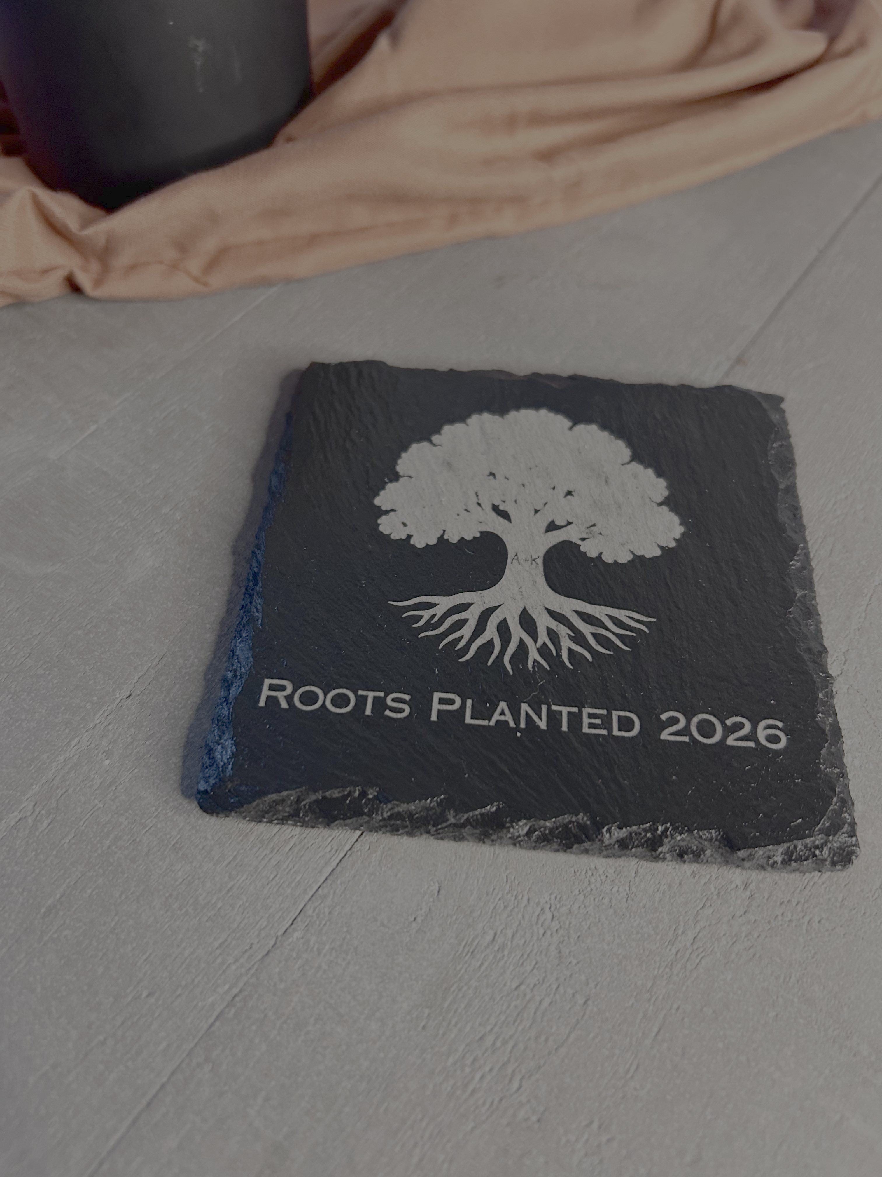 Housewarming Coasters for Couple | Personalized with Initials and Year | Engraved Slate with Tree Design