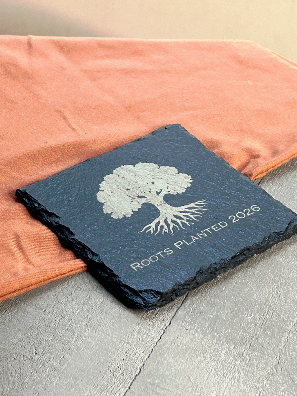 Housewarming Coasters for Couple | Personalized with Initials and Year | Engraved Slate with Tree Design