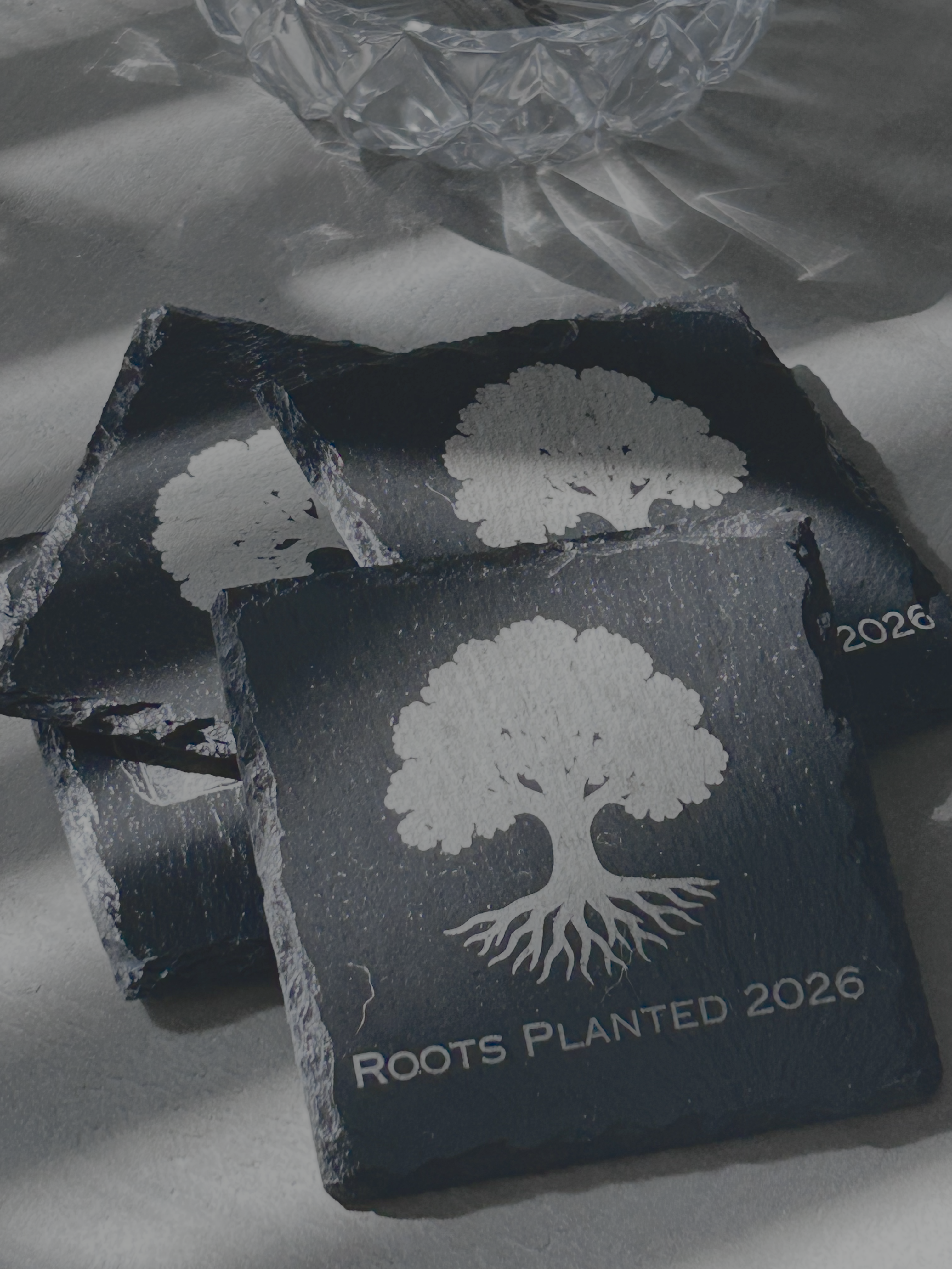 Housewarming Coasters for Couple | Personalized with Initials and Year | Engraved Slate with Tree Design