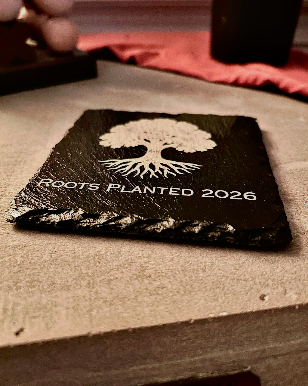 Housewarming Coasters for Couple | Personalized with Initials and Year | Engraved Slate with Tree Design