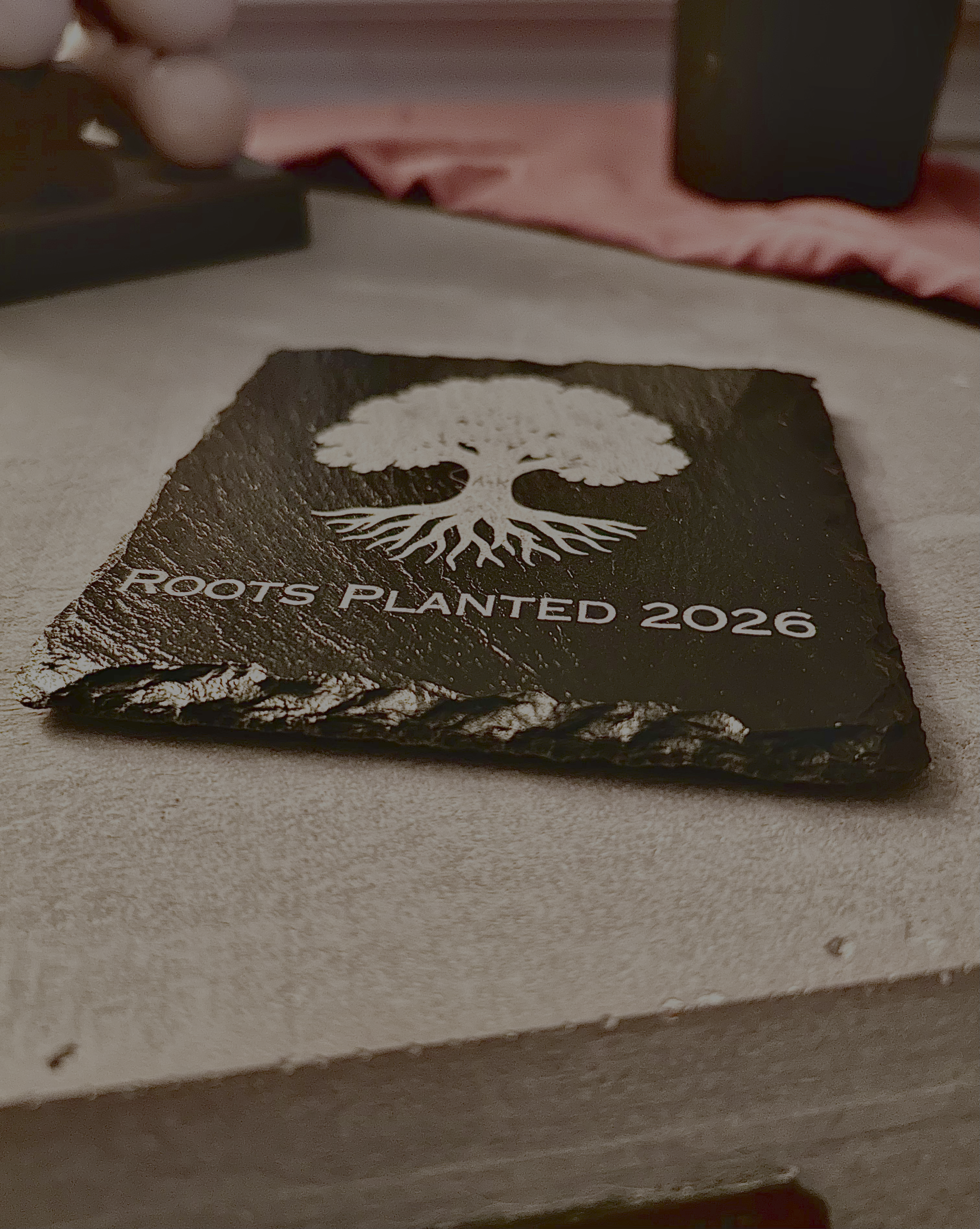 Housewarming Coasters for Couple | Personalized with Initials and Year | Engraved Slate with Tree Design