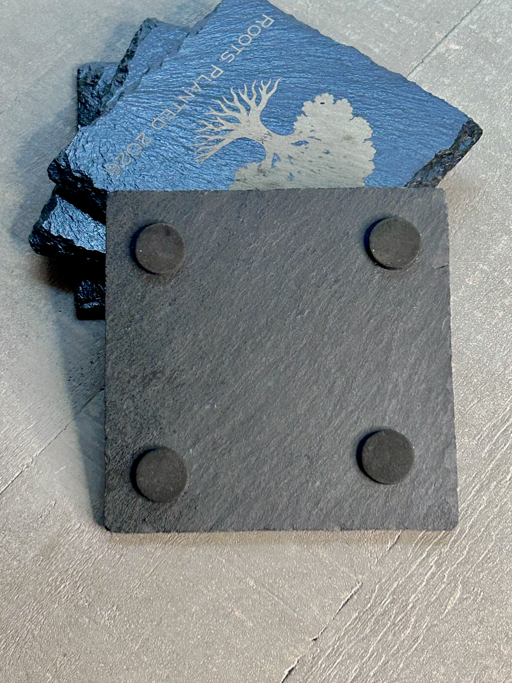 Housewarming Coasters for Couple | Personalized with Initials and Year | Engraved Slate with Tree Design