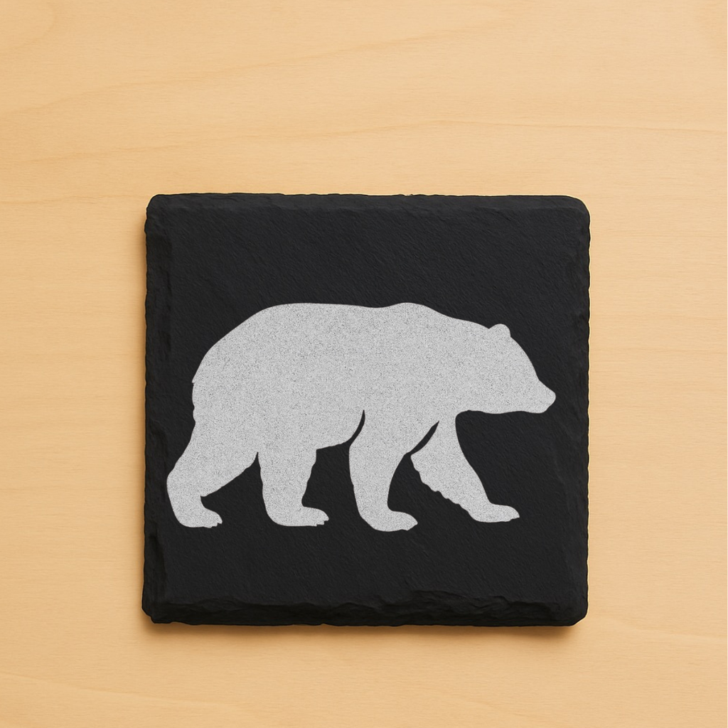 Bear Family Coaster Set – Rustic Wildlife Cabin Décor, Laser-Engraved Coasters, Wood or Slate Options (Set of 4)