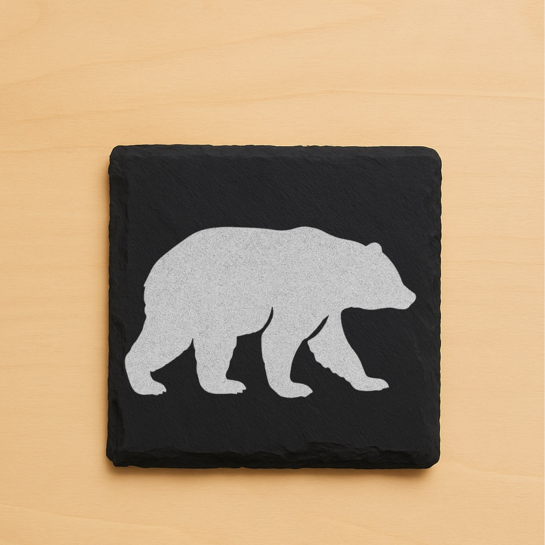 Bear Family Coaster Set – Rustic Wildlife Cabin Décor, Laser-Engraved Coasters, Wood or Slate Options (Set of 4)